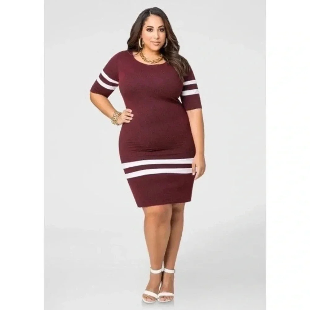 Ashley Stewart Varsity Stripe Dress Size 12 NWT Black Burgundy Heathered